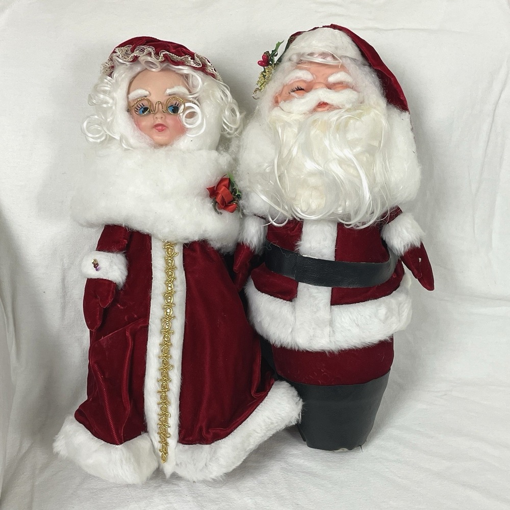 Vintage Santa‎ and Mrs Claus Bowling Pin 16" Height Christmas 1950s Decor